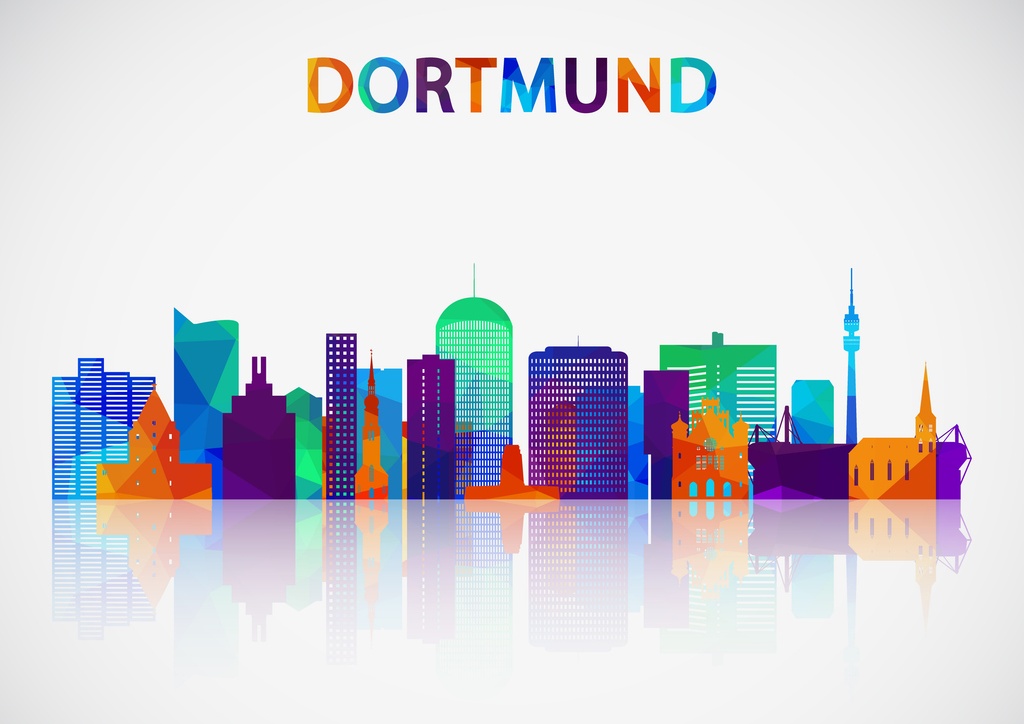Dortmund skyline silhouette in colorful geometric style. Symbol for your design. Vector illustration.